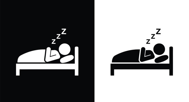 Vector illustration monochrome minimal person sleeping peacefully on bed with zzz