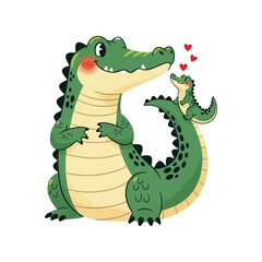 Naklejka premium Cute cartoon crocodile wishing mothers day with love hearts