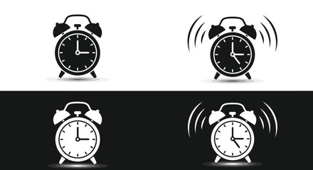 Fototapeta premium Vector illustration of Alarms Clocks in Different States and Backgrounds