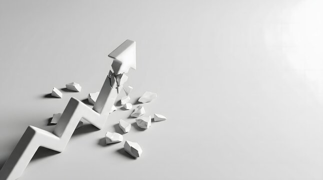 Broken White Upward Growth Arrow Concept of Market Crash