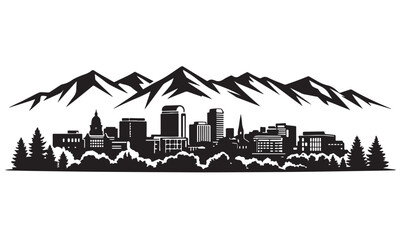 Boulder Skyline Silhouette with Scenery, Silhouette Vector, Isolated on White Background © Hin
