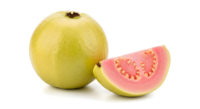 Fresh green guava fruit and pink slice