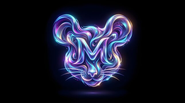 Neon glowing mouse head logo with letter M