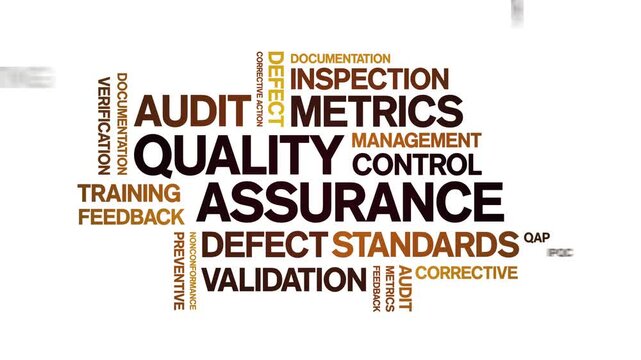 Quality Assurance animated word cloud-text design animation tag kinetic typography seamless loop.