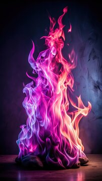 A realistic photo of pink and purple fire flames background