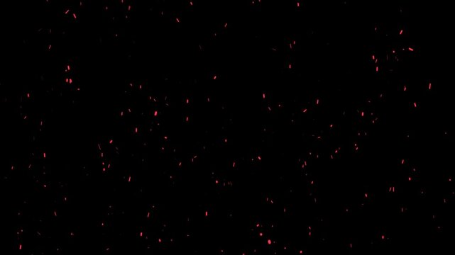 Red Fire Sparks and Burning Embers Rising on Black Background, Anime Style Glowing Orange Particles Loop, Cinematic Hot Coals Flying in the Air, 4K VFX Motion Graphics Overlay for Composite Rendering