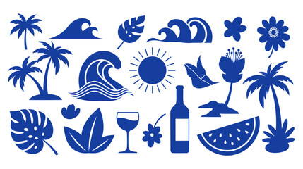 Naklejka premium Illustration of Summer vacation icons tropical wine beach