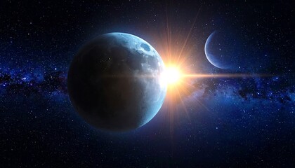 Fototapeta premium A celestial scene with a large planet and a smaller one