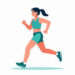 Fototapeta premium Determined East Asian young adult woman marathon runner sprinting outdoors in professional athletic wear, healthy lifestyle and fitness concept, flat vector illustration style
