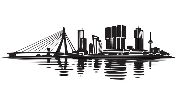 Rotterdam Skyline Silhouette, Silhouette Vector, Isolated on White Background