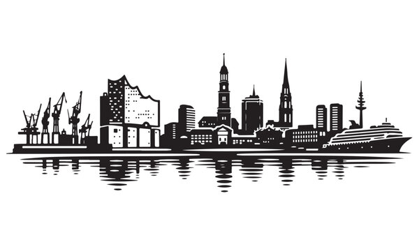 Hamburg Skyline Silhouette, Silhouette Vector, Isolated on White Background
