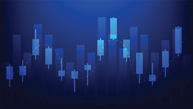 financial market and business growth. candlesticks with bar chart on blue background