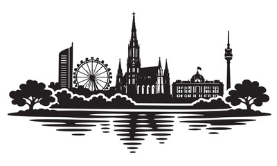 Fototapeta premium Vienna Skyline Silhouette, Silhouette Vector, Isolated on White Background