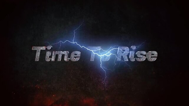 A dark background with the words time to rise in a stylized font with pink specks scattered around