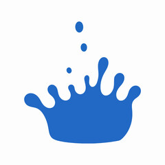 Fototapeta premium Minimalist flat vector illustration of a single dynamic blue water splash and liquid splatter representing hydration and cleanliness concept, creative graphic design isolated on white background.
