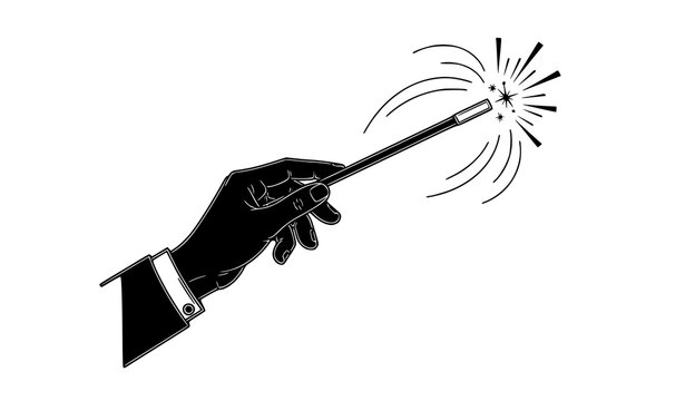 Magician hand with magic wand icon fantasy spell vector illustration