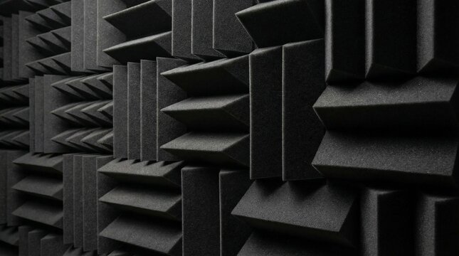 Anechoic Chamber Wall Covered in Dark Grey Soundproofing Foam Wedges