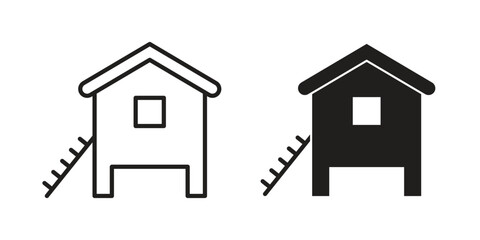 Chicken coop icon silhouette. Editable stroke. Line vector illustration design © sahana