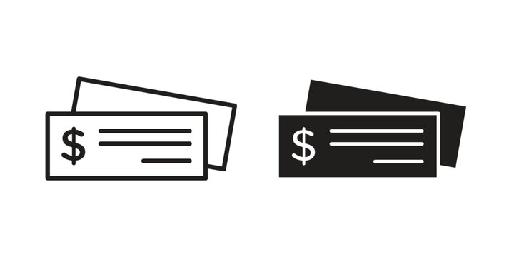 Cheque icon silhouette. Editable stroke. Line vector illustration design