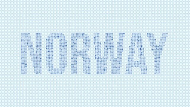 Norway dotted map animation. Digital style shape of the country. Norway shape and title dots appear with bulb flickering effect. Intro, outro, logo, title video.