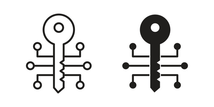 Digital key icon silhouette. Editable stroke. Line vector illustration design