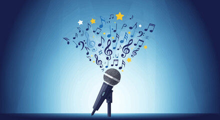 Man with creative music notes head. © Azrha