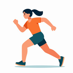 Fototapeta premium A single East Asian female sprinter in a dynamic running pose, wearing athletic clothing, performing a high-speed dash outdoors during a bright morning, expressing a focused and determined mood.