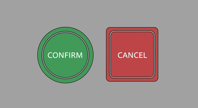 Green confirm button and red cancel button on gray background vector illustration
