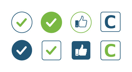 Fototapeta premium Set of approval icons and symbols in various styles and colors