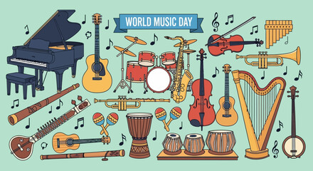 Musical Instruments for World Music Day. © Azrha