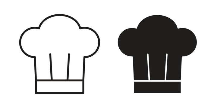 Chef hat icon clipart symbol isolated on white background. Flat and stroke designs.