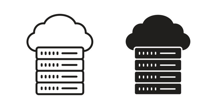 Cloud server icon clipart symbol isolated on white background. Flat and stroke designs.