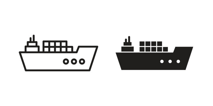 Container ship icon clipart symbol isolated on white background. Flat and stroke designs.
