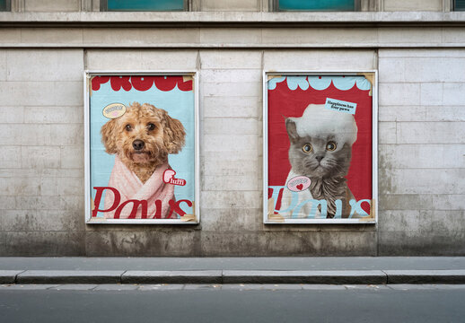 Colorful Pet Posters Mockup On Wall PSD