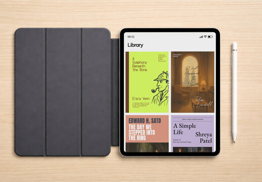 Digital Library O nTablet Screen Mockup PSD