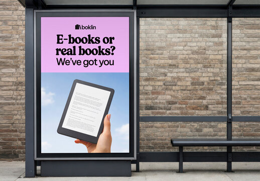 E-books Advertisement At Bus Stop Mockup PSD