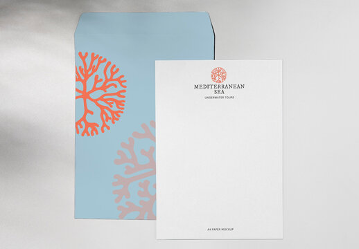 Elegant Coral Themed Stationery Document Mockup PSD