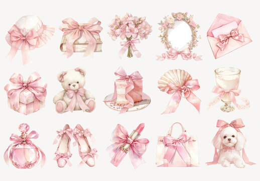 Elegant Pink Themed Gift Element Design Set