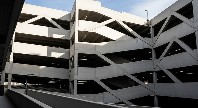 A large parking garage with multiple levels and ramps