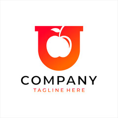 Fototapeta premium A logo that combines an apple and the letter u. This logo is perfect for a food business.