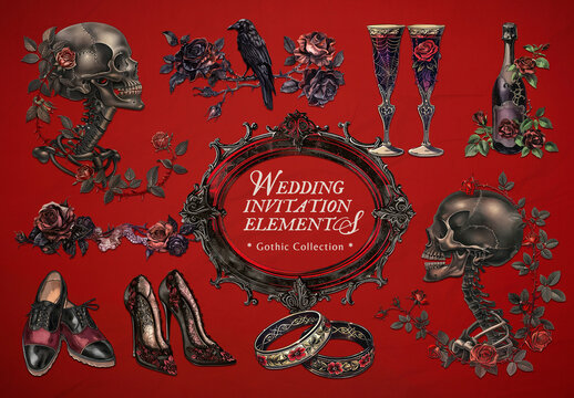 Gothic Wedding Invitation Element Set
