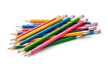Fototapeta premium A group of colorful pencils arranged together isolated on a white background