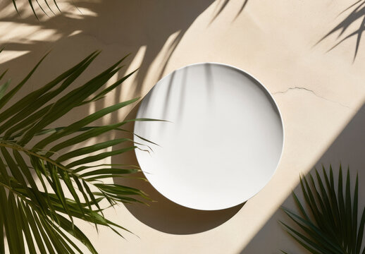 Minimalistic Plate Mockup With Tropical Shadows PSD