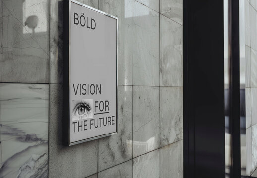 Modern Poster Mockup On Marble Wall PSD