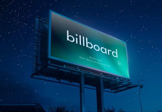 Nighttime Billboard Mockup Under Starry Sky PSD