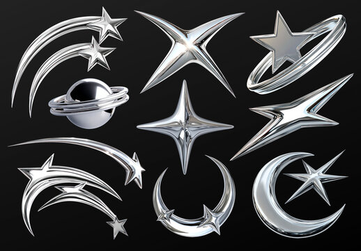 Shiny Metallic Celestial Symbols Element Design Set
