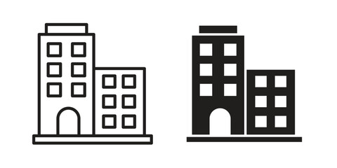 Commercial building icon in black and white. clipart and line style icons © Shikon