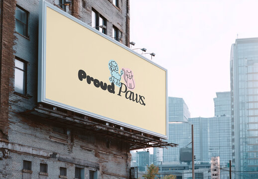 Urban Billboard Mockup With Cartoon Animals PSD