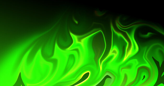 Neon Green Flame Abstract Fire Wave Background Dark Digital Art Glowing Energy Texture