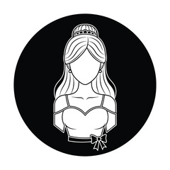 Line drawing of a woman wearing a tiara and a bow  on her waist icon © JAWADUL